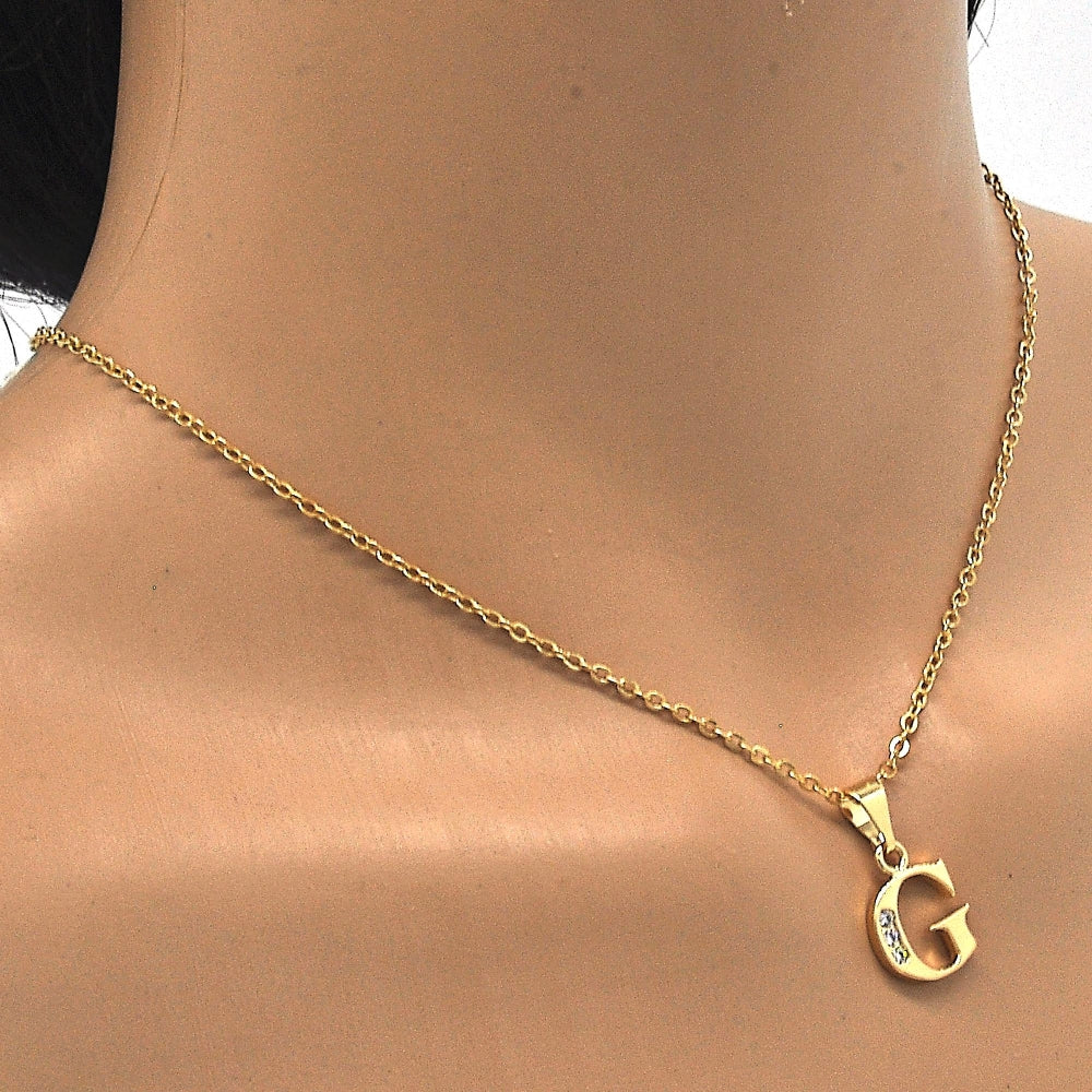 Oro Laminado Fancy Pendant, Gold Filled Style Initials Design, with White Cubic Zirconia, Polished, Golden Finish