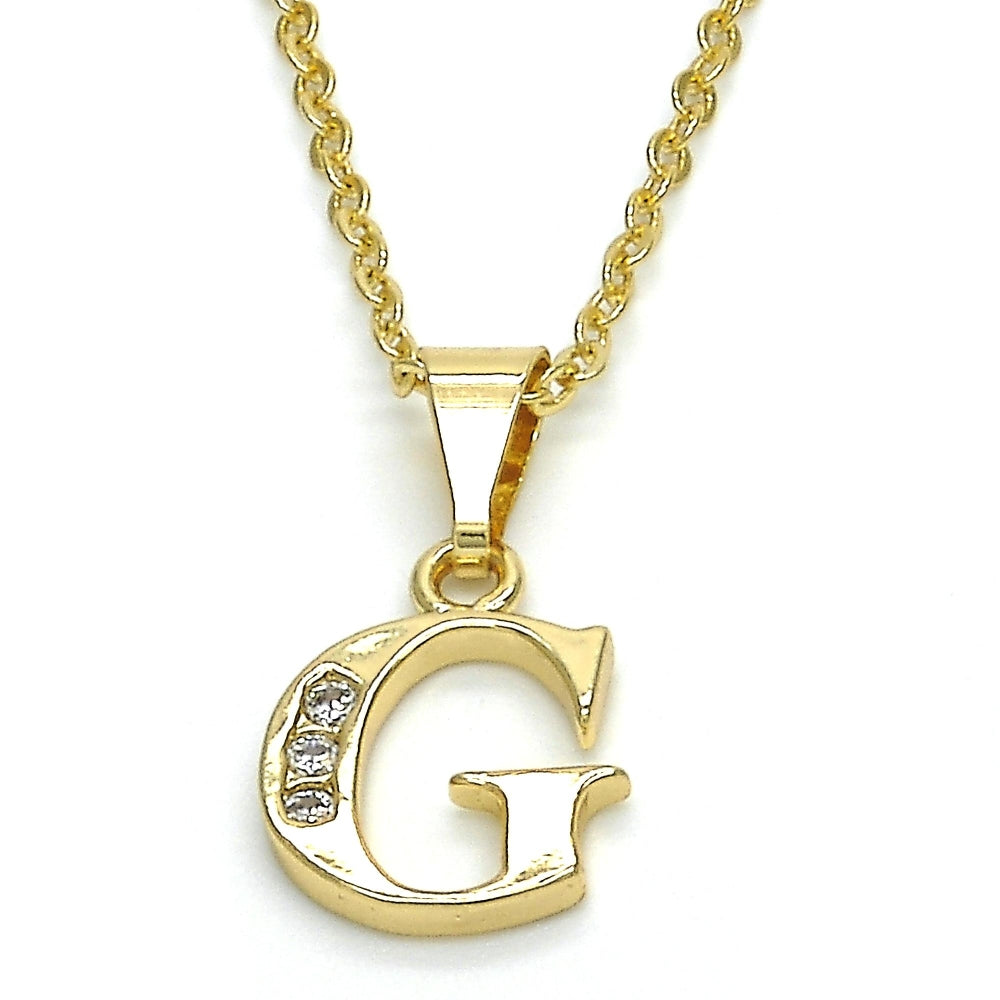 Oro Laminado Fancy Pendant, Gold Filled Style Initials Design, with White Cubic Zirconia, Polished, Golden Finish