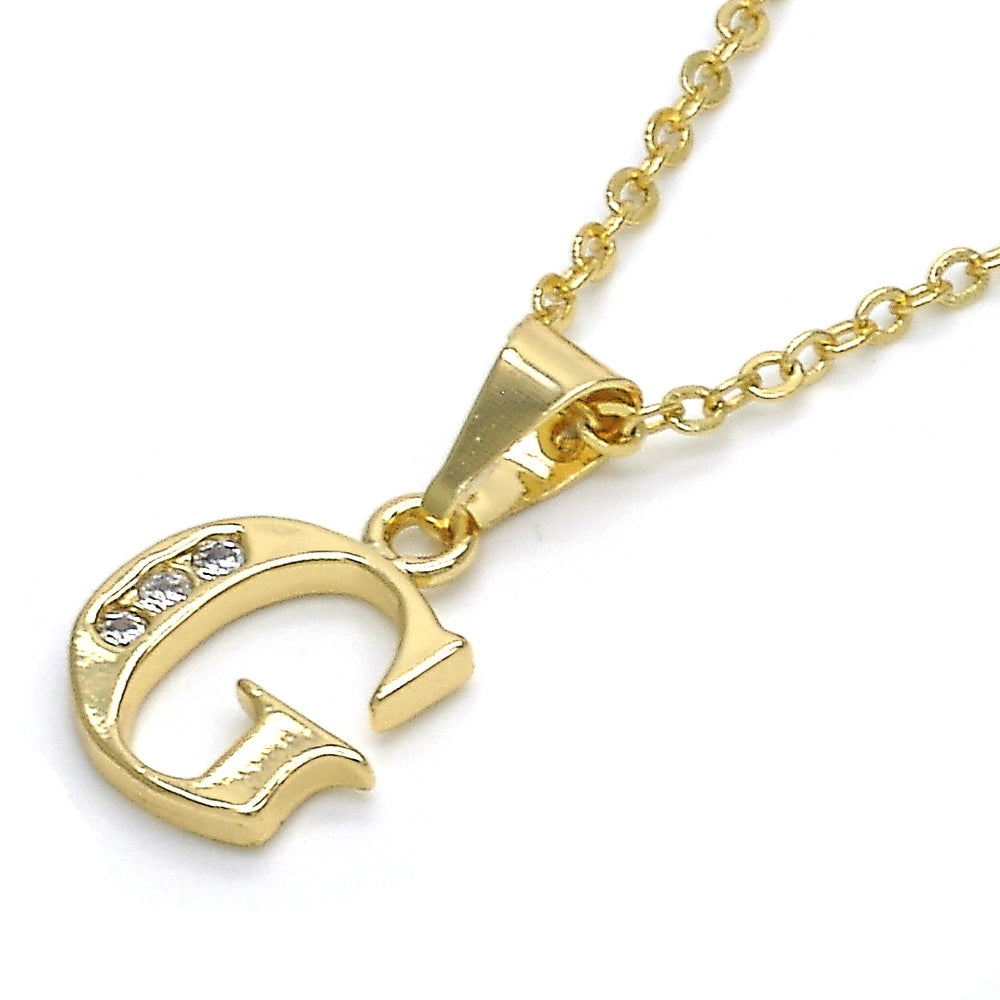Oro Laminado Fancy Pendant, Gold Filled Style Initials Design, with White Cubic Zirconia, Polished, Golden Finish