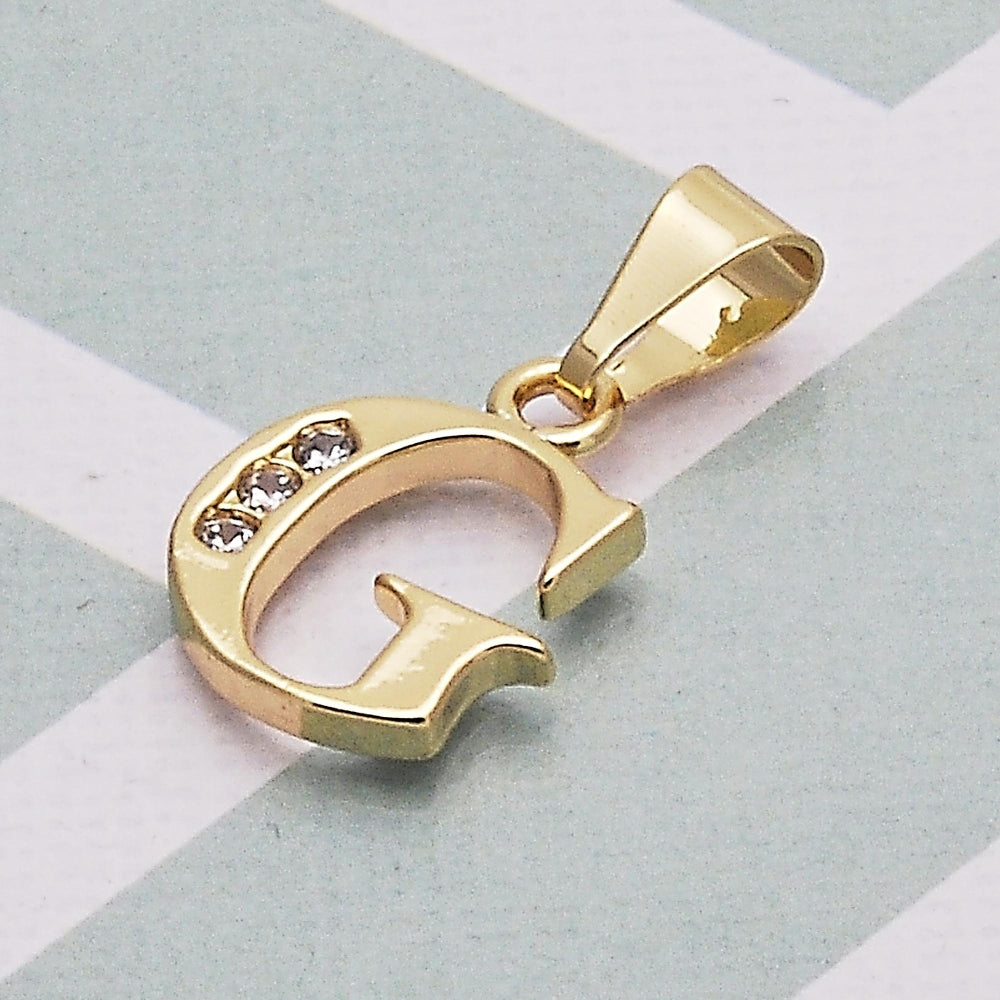 Oro Laminado Fancy Pendant, Gold Filled Style Initials Design, with White Cubic Zirconia, Polished, Golden Finish