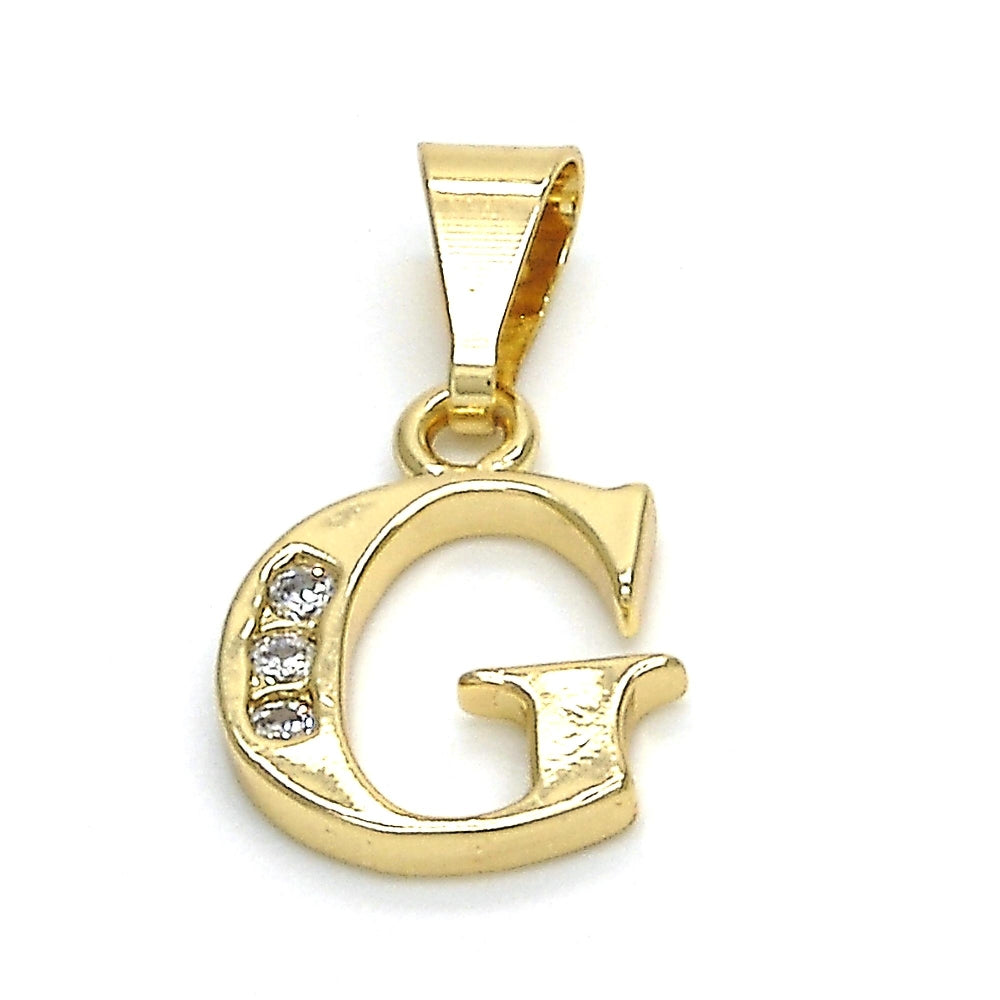 Oro Laminado Fancy Pendant, Gold Filled Style Initials Design, with White Cubic Zirconia, Polished, Golden Finish
