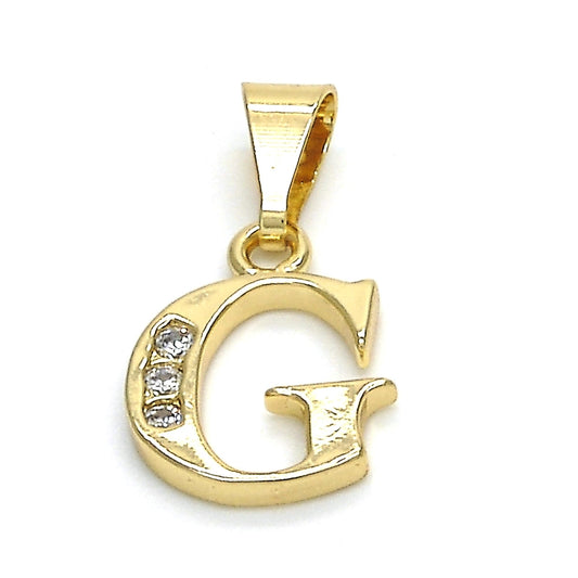 Oro Laminado Fancy Pendant, Gold Filled Style Initials Design, with White Cubic Zirconia, Polished, Golden Finish