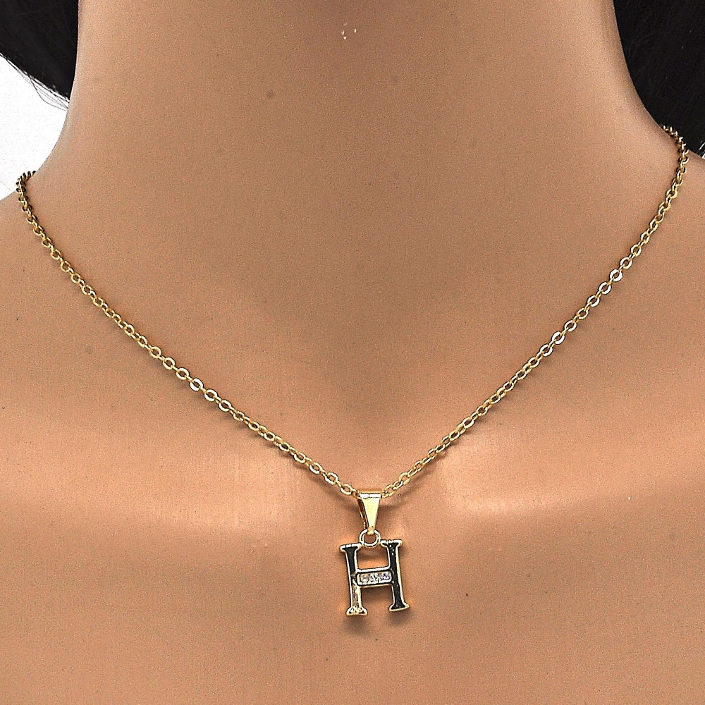 Oro Laminado Fancy Pendant, Gold Filled Style Initials Design, with White Cubic Zirconia, Polished, Golden Finish