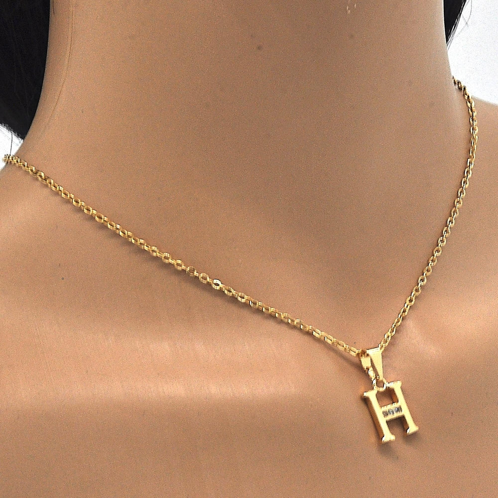 Oro Laminado Fancy Pendant, Gold Filled Style Initials Design, with White Cubic Zirconia, Polished, Golden Finish