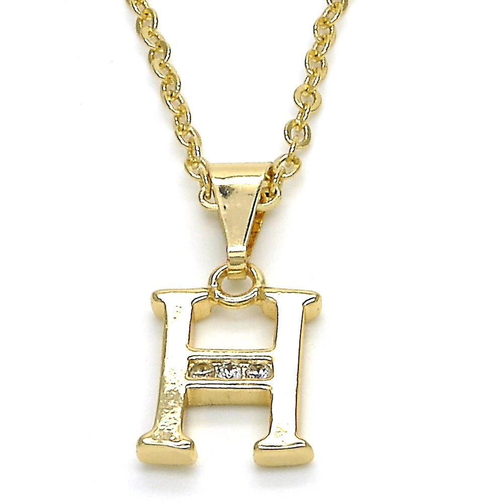 Oro Laminado Fancy Pendant, Gold Filled Style Initials Design, with White Cubic Zirconia, Polished, Golden Finish