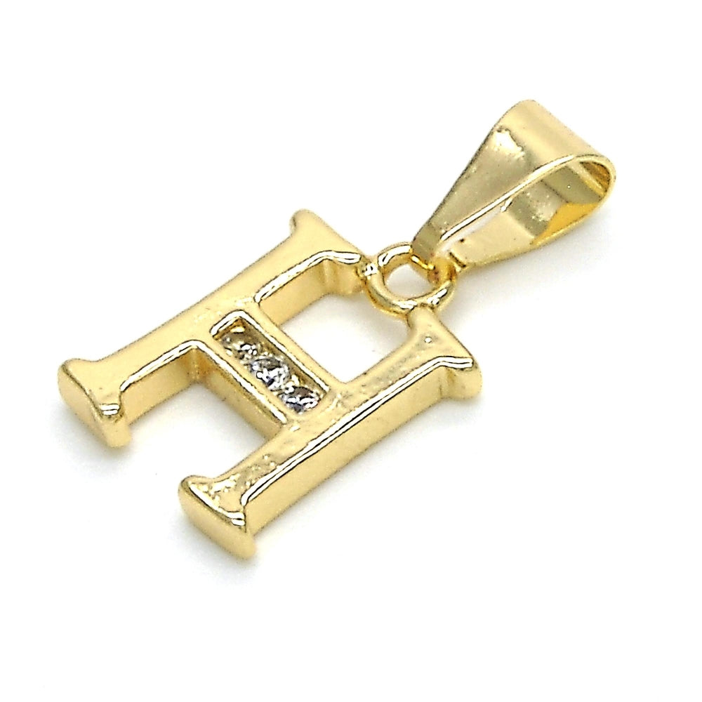 Oro Laminado Fancy Pendant, Gold Filled Style Initials Design, with White Cubic Zirconia, Polished, Golden Finish
