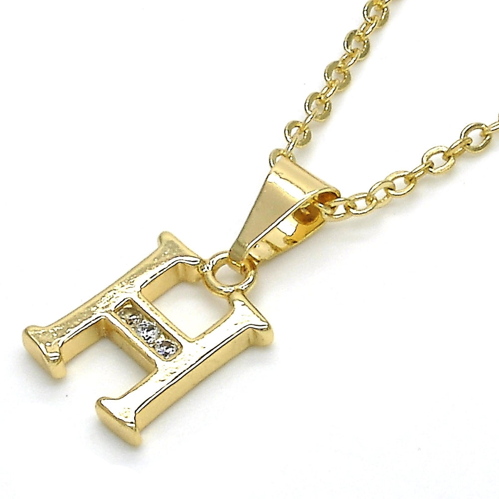 Oro Laminado Fancy Pendant, Gold Filled Style Initials Design, with White Cubic Zirconia, Polished, Golden Finish
