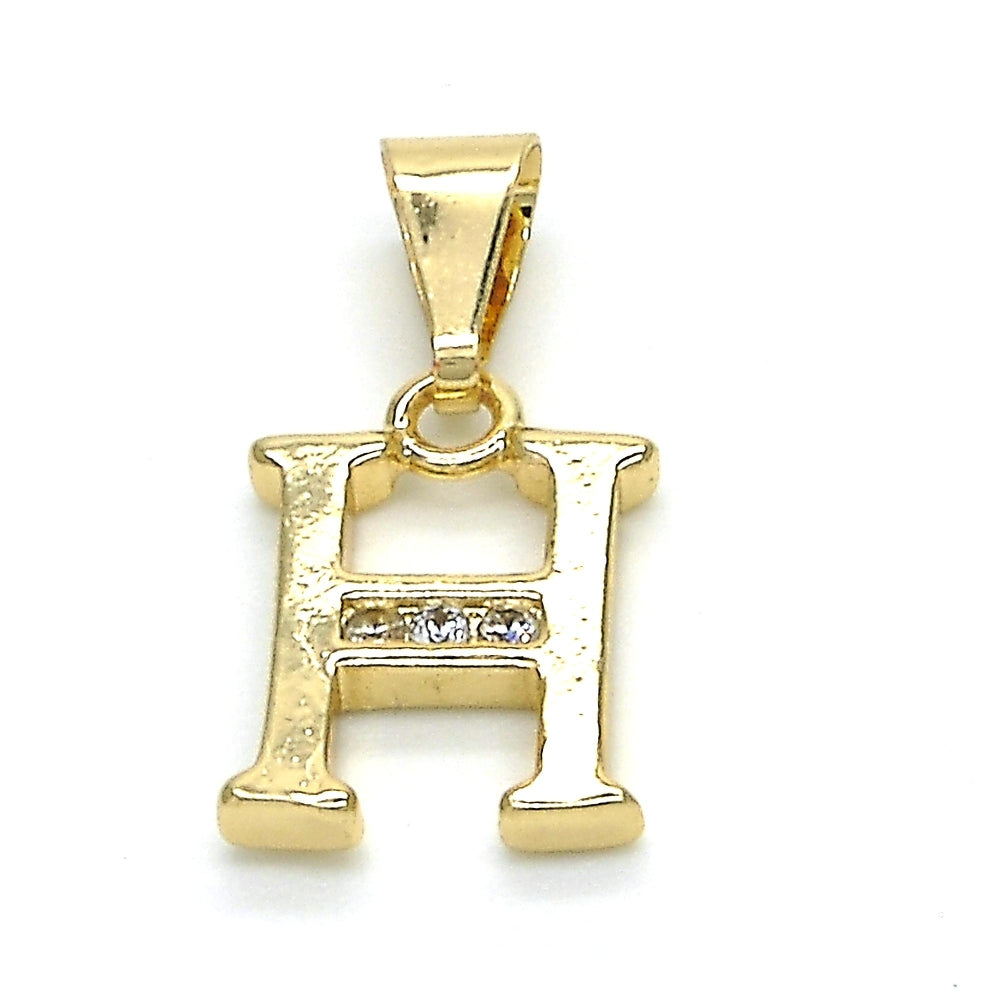 Oro Laminado Fancy Pendant, Gold Filled Style Initials Design, with White Cubic Zirconia, Polished, Golden Finish
