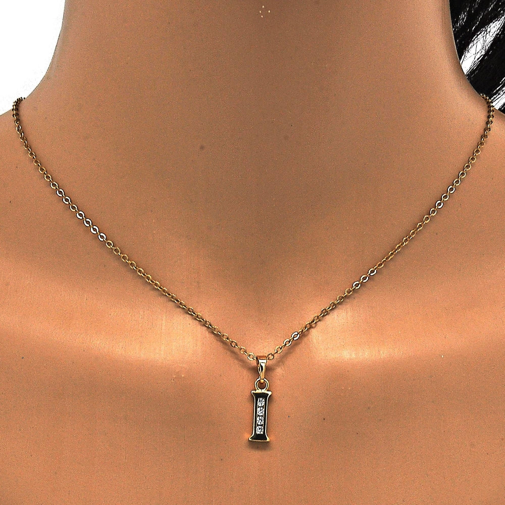 Oro Laminado Fancy Pendant, Gold Filled Style Initials Design, with White Cubic Zirconia, Polished, Golden Finish
