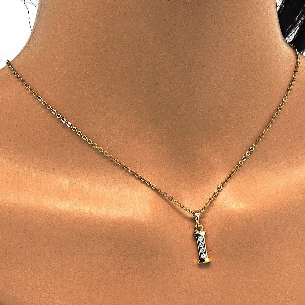 Oro Laminado Fancy Pendant, Gold Filled Style Initials Design, with White Cubic Zirconia, Polished, Golden Finish