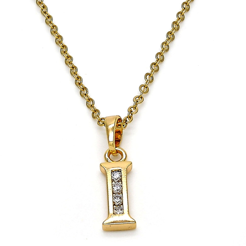 Oro Laminado Fancy Pendant, Gold Filled Style Initials Design, with White Cubic Zirconia, Polished, Golden Finish