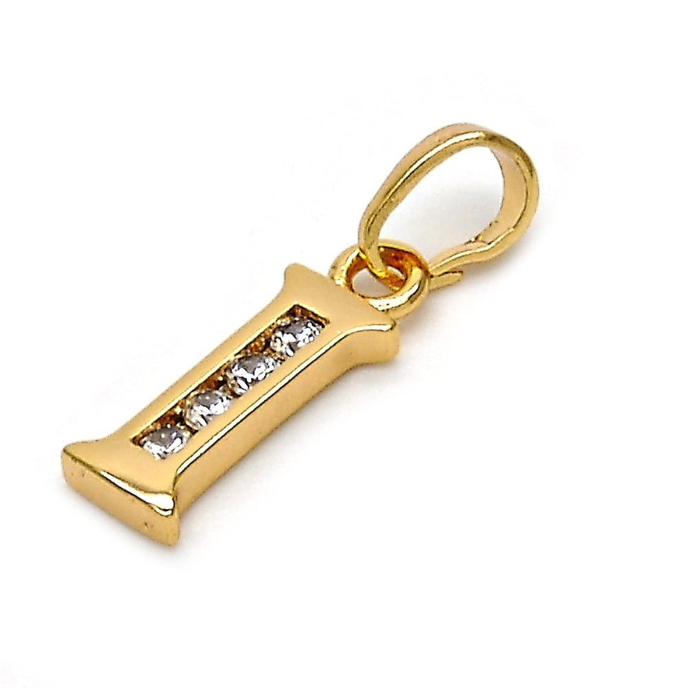Oro Laminado Fancy Pendant, Gold Filled Style Initials Design, with White Cubic Zirconia, Polished, Golden Finish