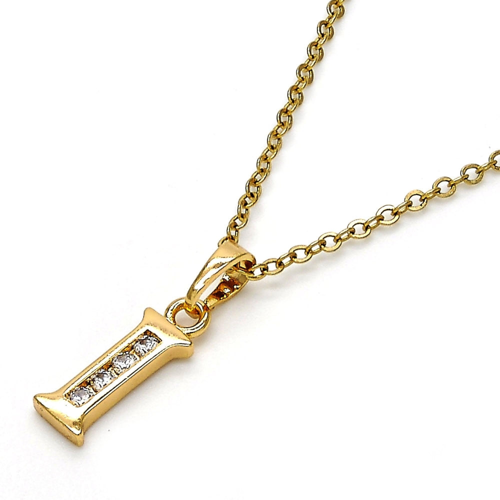 Oro Laminado Fancy Pendant, Gold Filled Style Initials Design, with White Cubic Zirconia, Polished, Golden Finish