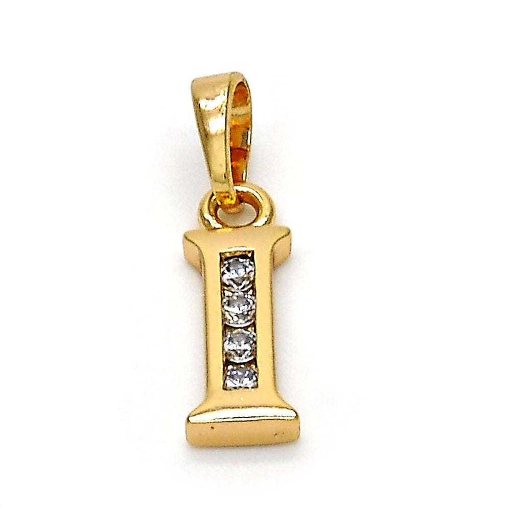 Oro Laminado Fancy Pendant, Gold Filled Style Initials Design, with White Cubic Zirconia, Polished, Golden Finish