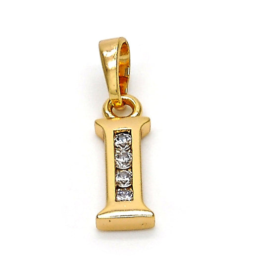 Oro Laminado Fancy Pendant, Gold Filled Style Initials Design, with White Cubic Zirconia, Polished, Golden Finish