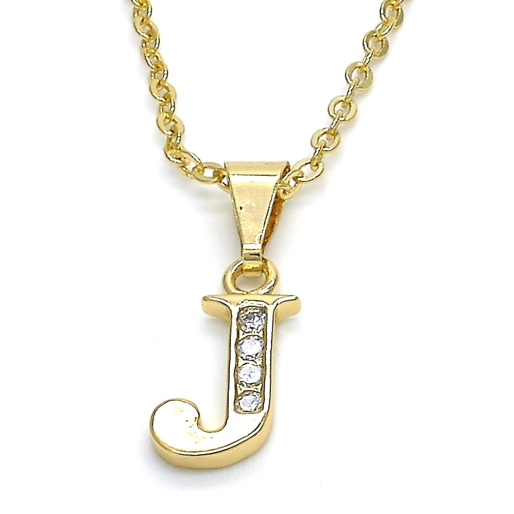 Oro Laminado Fancy Pendant, Gold Filled Style Initials Design, with White Cubic Zirconia, Polished, Golden Finish