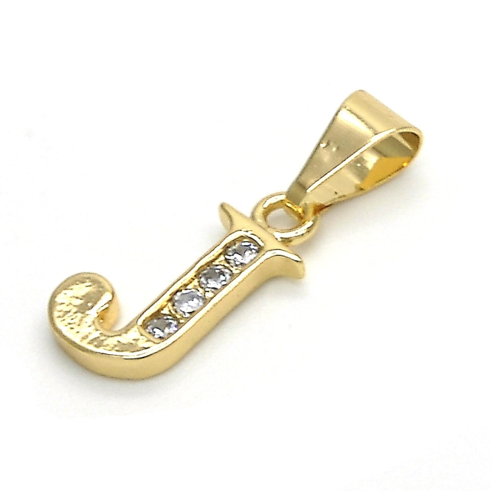 Oro Laminado Fancy Pendant, Gold Filled Style Initials Design, with White Cubic Zirconia, Polished, Golden Finish