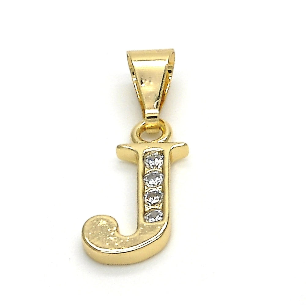 Oro Laminado Fancy Pendant, Gold Filled Style Initials Design, with White Cubic Zirconia, Polished, Golden Finish