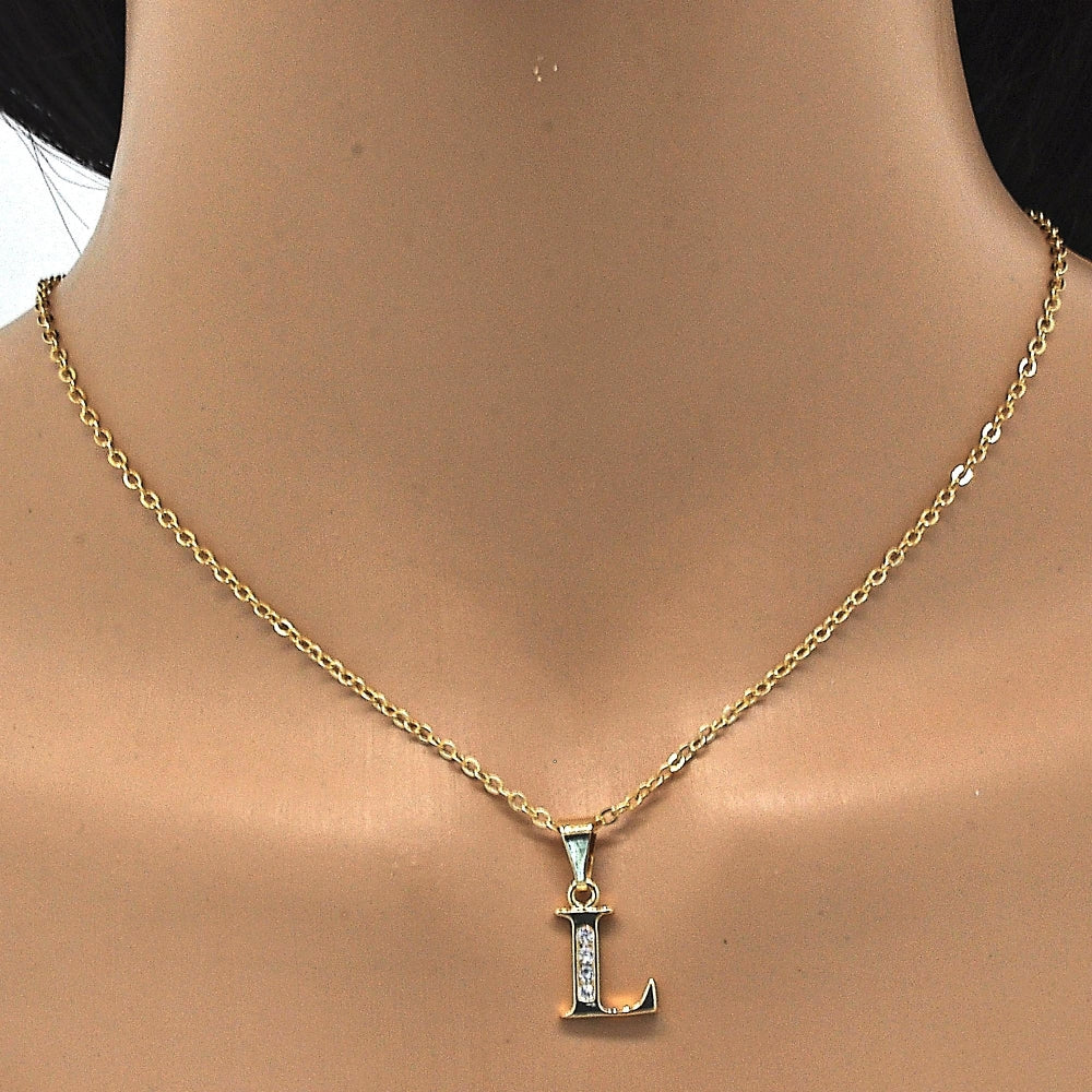 Oro Laminado Fancy Pendant, Gold Filled Style Initials Design, with White Cubic Zirconia, Polished, Golden Finish