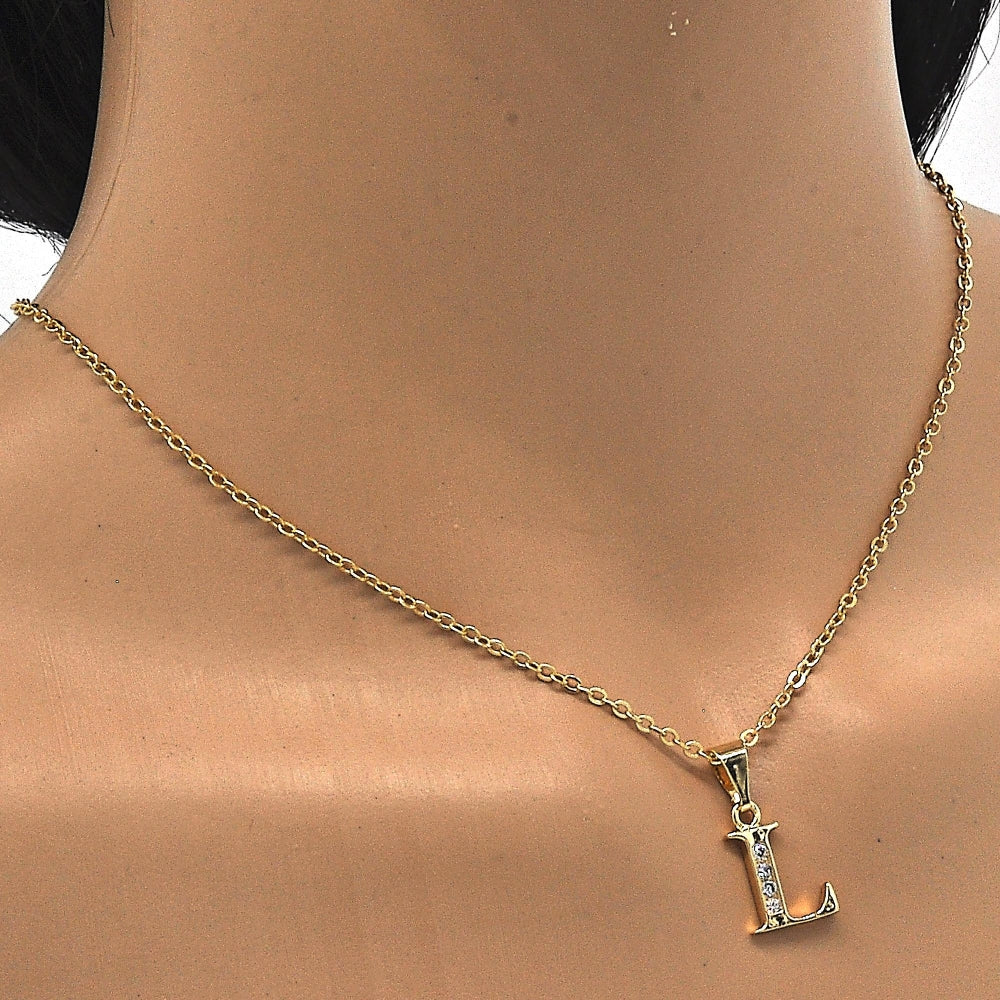 Oro Laminado Fancy Pendant, Gold Filled Style Initials Design, with White Cubic Zirconia, Polished, Golden Finish