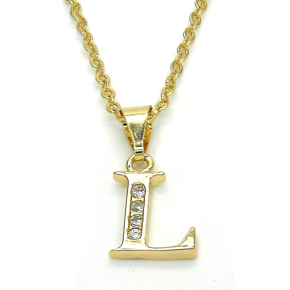 Oro Laminado Fancy Pendant, Gold Filled Style Initials Design, with White Cubic Zirconia, Polished, Golden Finish