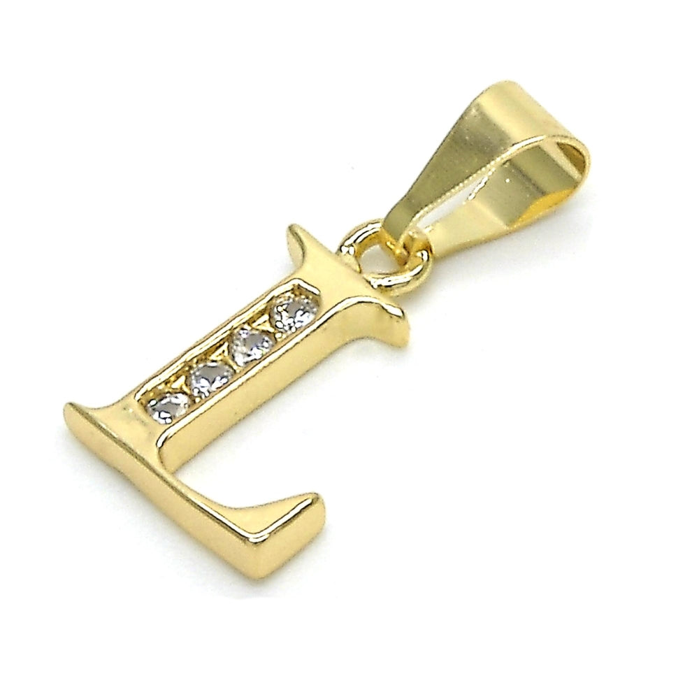 Oro Laminado Fancy Pendant, Gold Filled Style Initials Design, with White Cubic Zirconia, Polished, Golden Finish
