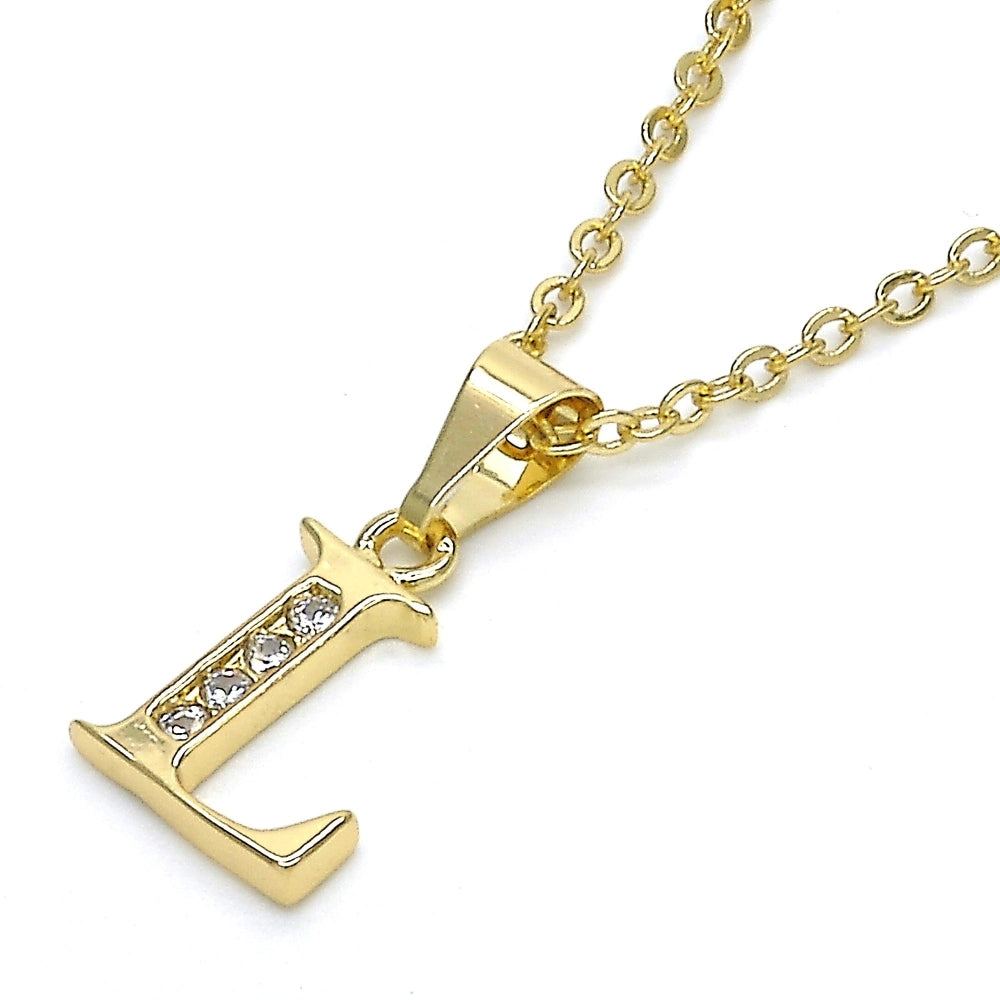 Oro Laminado Fancy Pendant, Gold Filled Style Initials Design, with White Cubic Zirconia, Polished, Golden Finish