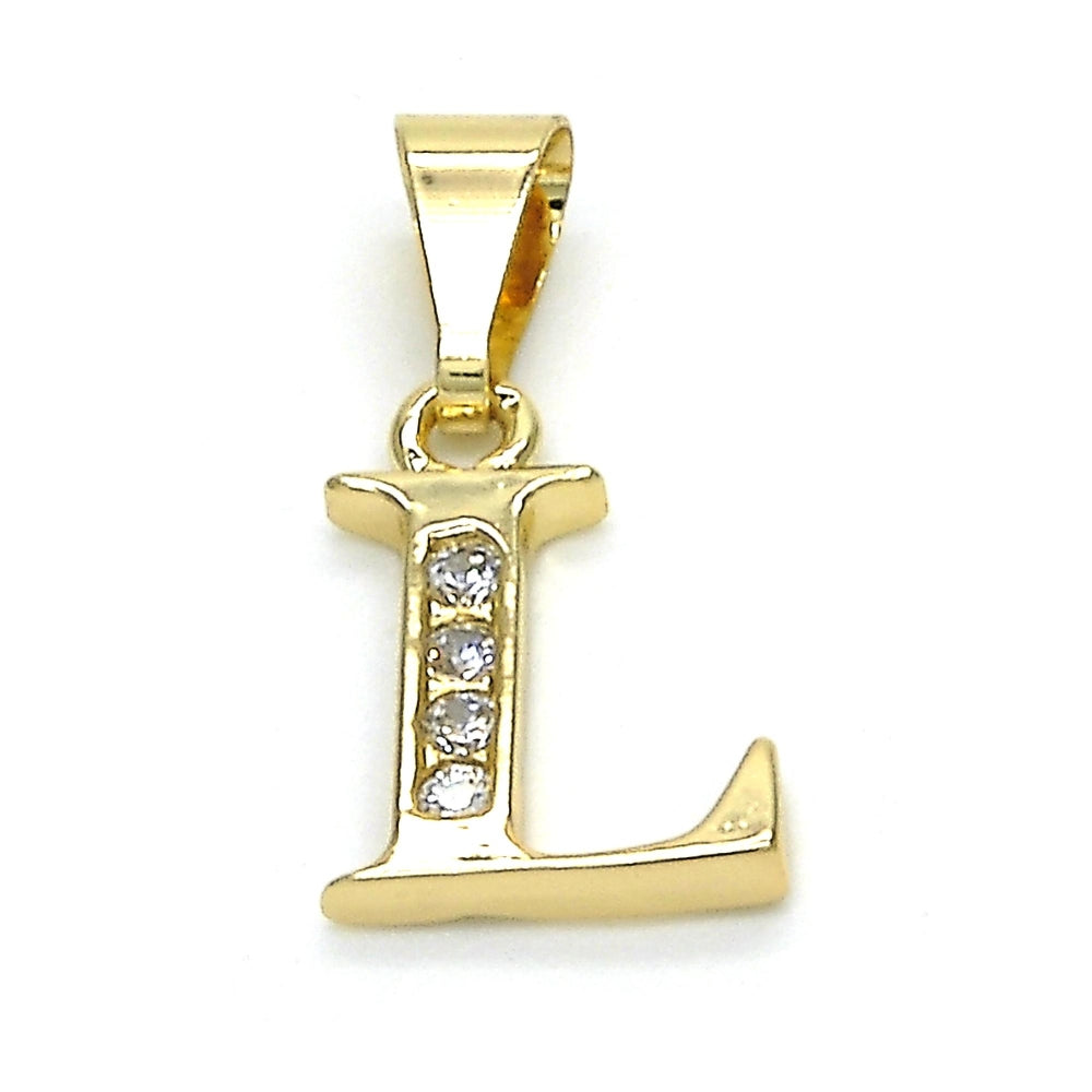 Oro Laminado Fancy Pendant, Gold Filled Style Initials Design, with White Cubic Zirconia, Polished, Golden Finish