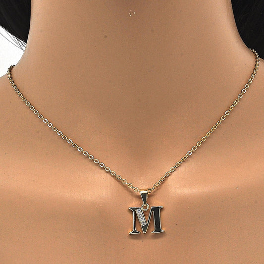 Oro Laminado Fancy Pendant, Gold Filled Style Initials Design, with White Cubic Zirconia, Polished, Golden Finish