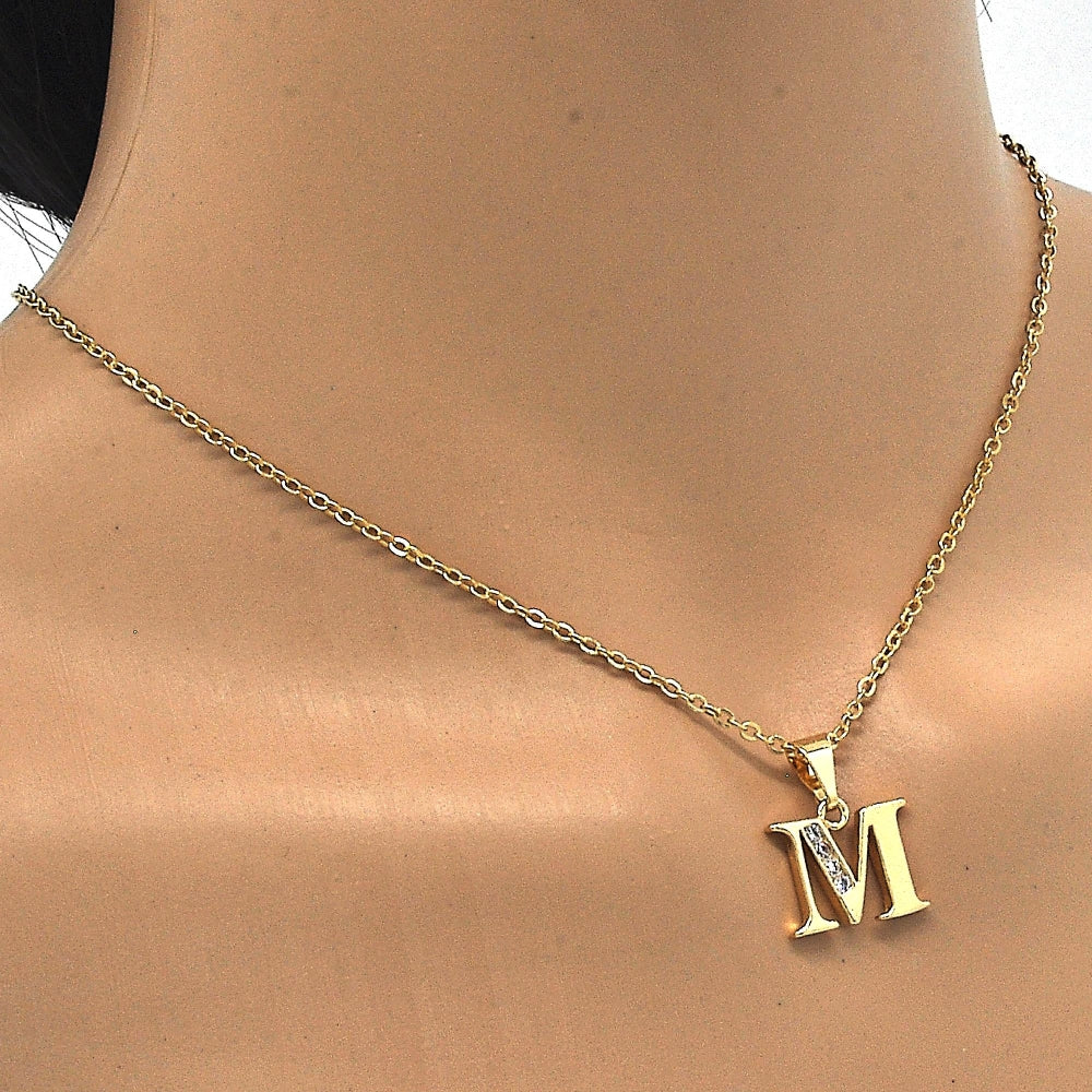Oro Laminado Fancy Pendant, Gold Filled Style Initials Design, with White Cubic Zirconia, Polished, Golden Finish