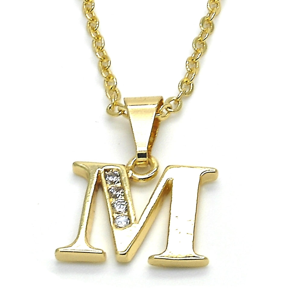 Oro Laminado Fancy Pendant, Gold Filled Style Initials Design, with White Cubic Zirconia, Polished, Golden Finish