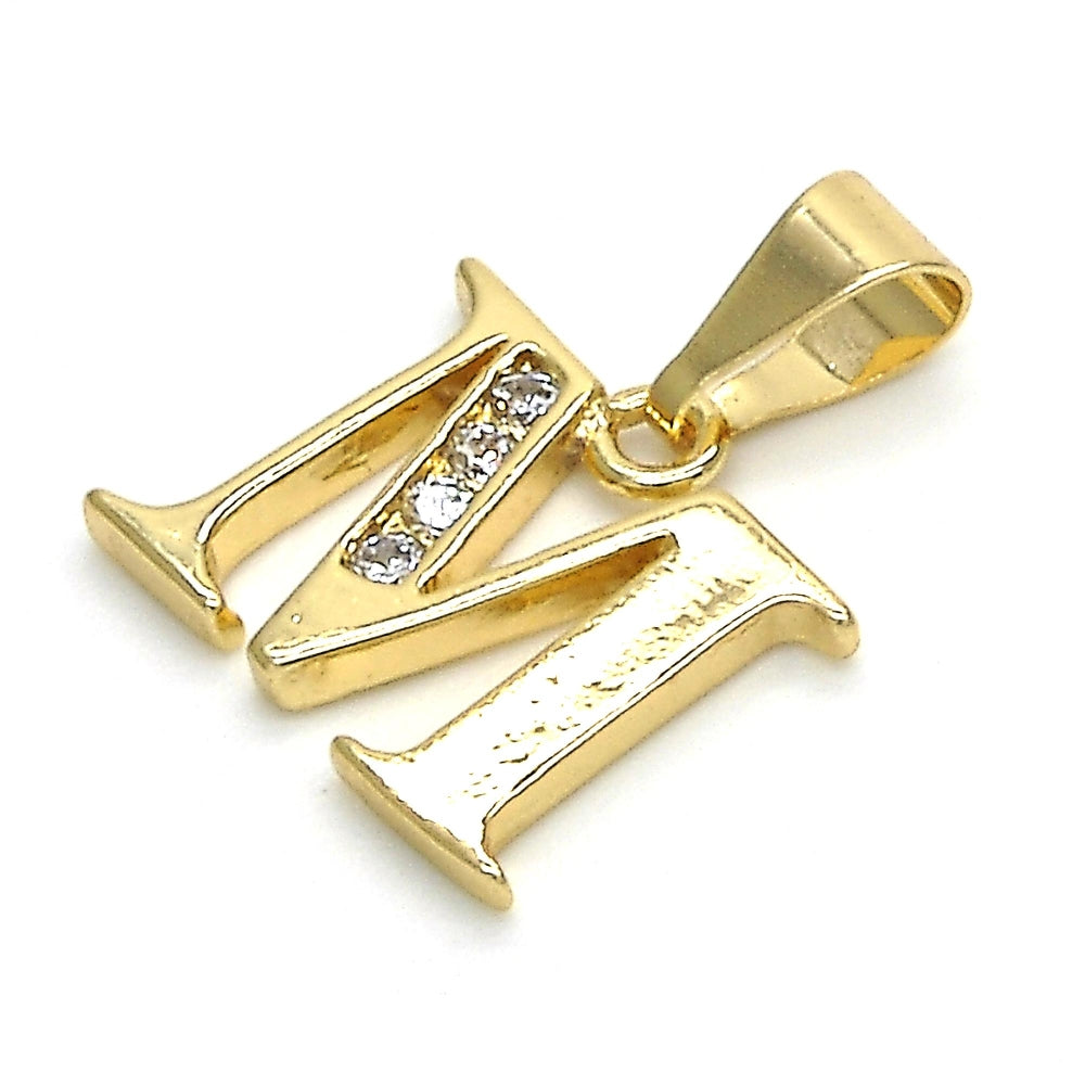 Oro Laminado Fancy Pendant, Gold Filled Style Initials Design, with White Cubic Zirconia, Polished, Golden Finish