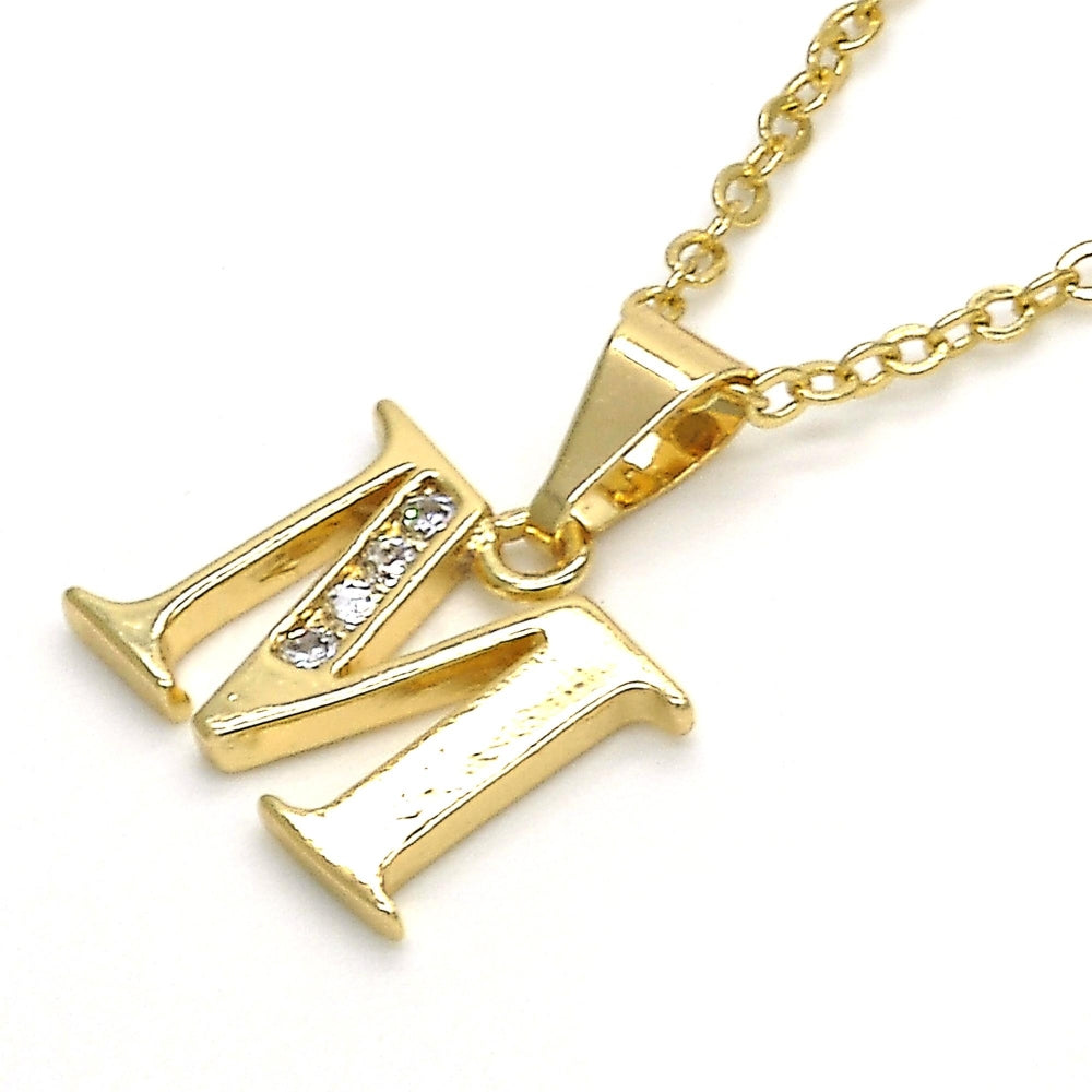Oro Laminado Fancy Pendant, Gold Filled Style Initials Design, with White Cubic Zirconia, Polished, Golden Finish