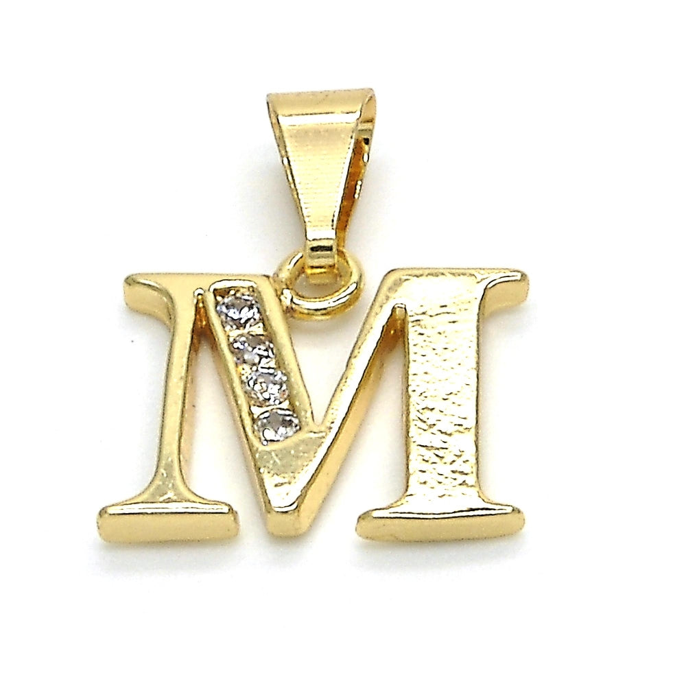 Oro Laminado Fancy Pendant, Gold Filled Style Initials Design, with White Cubic Zirconia, Polished, Golden Finish