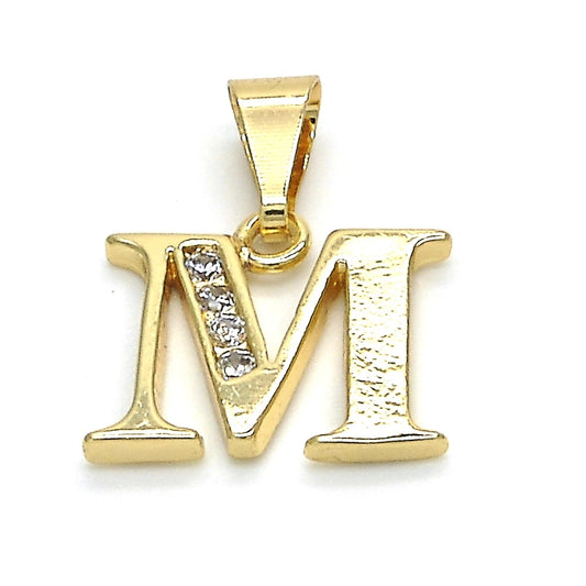 Oro Laminado Fancy Pendant, Gold Filled Style Initials Design, with White Cubic Zirconia, Polished, Golden Finish