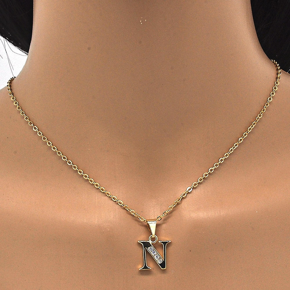 Oro Laminado Fancy Pendant, Gold Filled Style Initials Design, with White Cubic Zirconia, Polished, Golden Finish