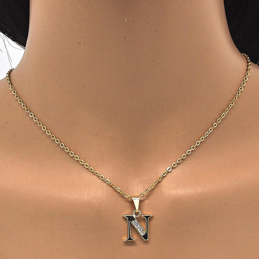 Oro Laminado Fancy Pendant, Gold Filled Style Initials Design, with White Cubic Zirconia, Polished, Golden Finish