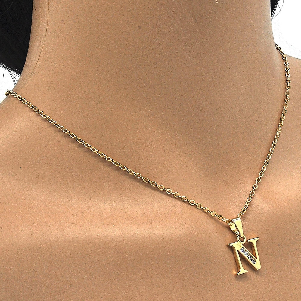 Oro Laminado Fancy Pendant, Gold Filled Style Initials Design, with White Cubic Zirconia, Polished, Golden Finish