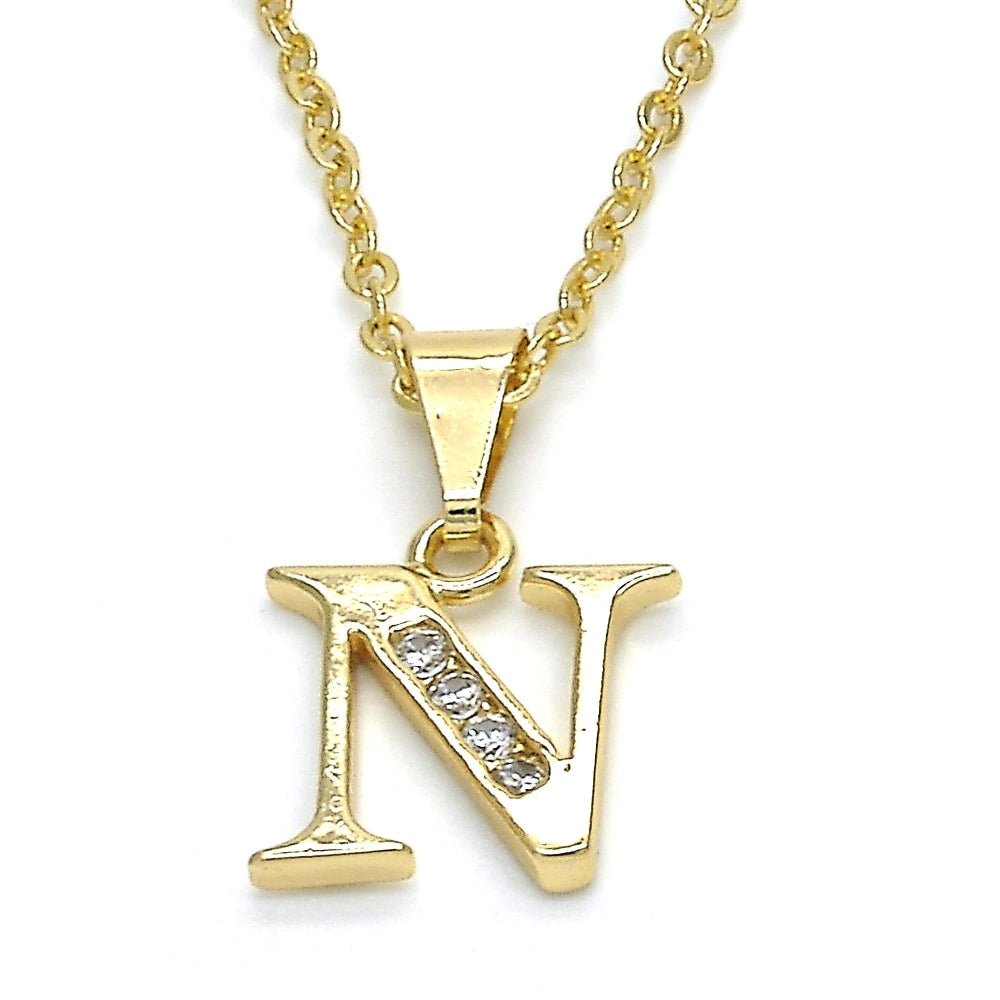 Oro Laminado Fancy Pendant, Gold Filled Style Initials Design, with White Cubic Zirconia, Polished, Golden Finish