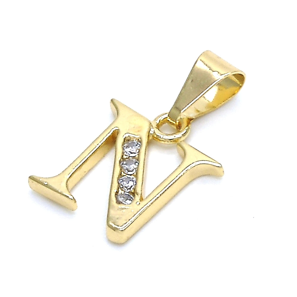Oro Laminado Fancy Pendant, Gold Filled Style Initials Design, with White Cubic Zirconia, Polished, Golden Finish