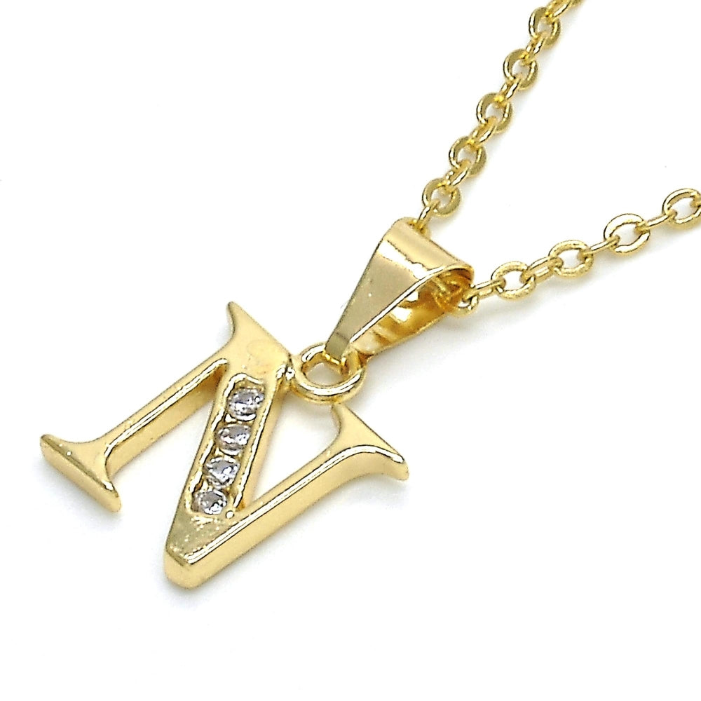 Oro Laminado Fancy Pendant, Gold Filled Style Initials Design, with White Cubic Zirconia, Polished, Golden Finish