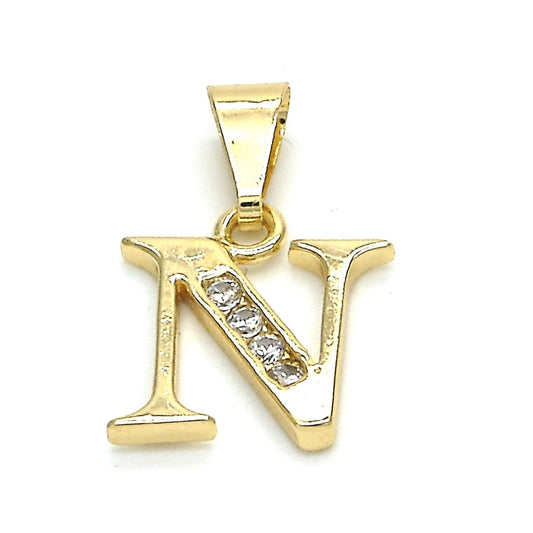 Oro Laminado Fancy Pendant, Gold Filled Style Initials Design, with White Cubic Zirconia, Polished, Golden Finish