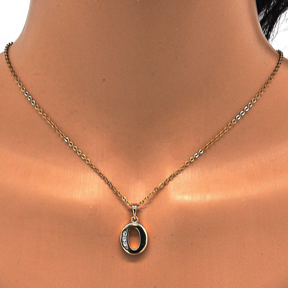Oro Laminado Fancy Pendant, Gold Filled Style Initials Design, with White Cubic Zirconia, Polished, Golden Finish