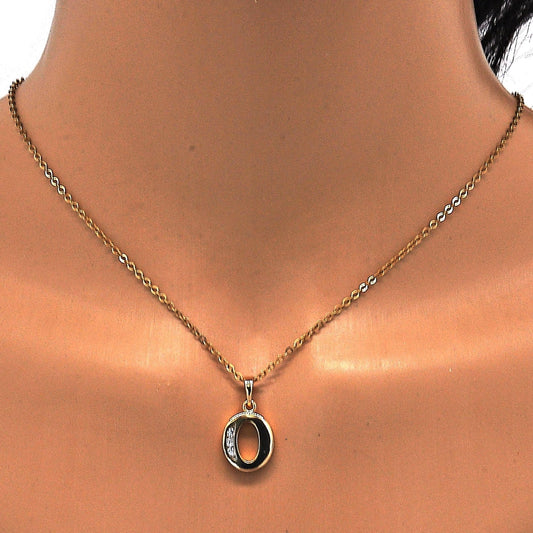 Oro Laminado Fancy Pendant, Gold Filled Style Initials Design, with White Cubic Zirconia, Polished, Golden Finish