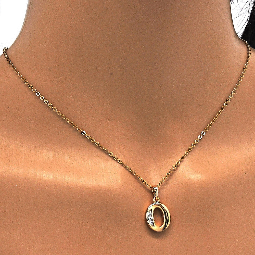 Oro Laminado Fancy Pendant, Gold Filled Style Initials Design, with White Cubic Zirconia, Polished, Golden Finish
