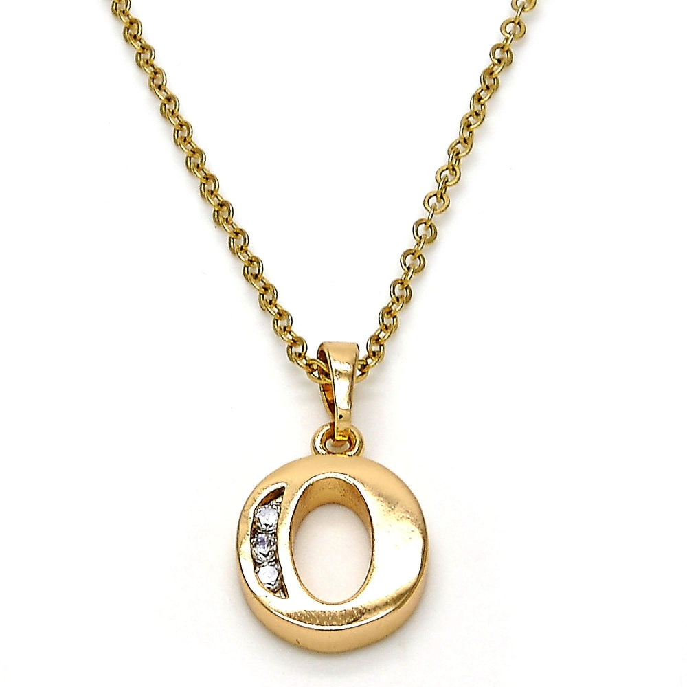 Oro Laminado Fancy Pendant, Gold Filled Style Initials Design, with White Cubic Zirconia, Polished, Golden Finish