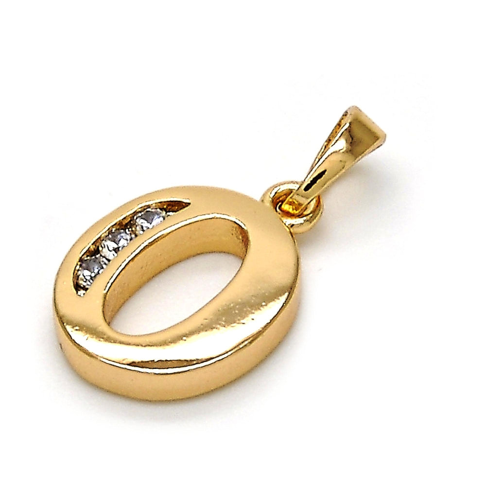Oro Laminado Fancy Pendant, Gold Filled Style Initials Design, with White Cubic Zirconia, Polished, Golden Finish