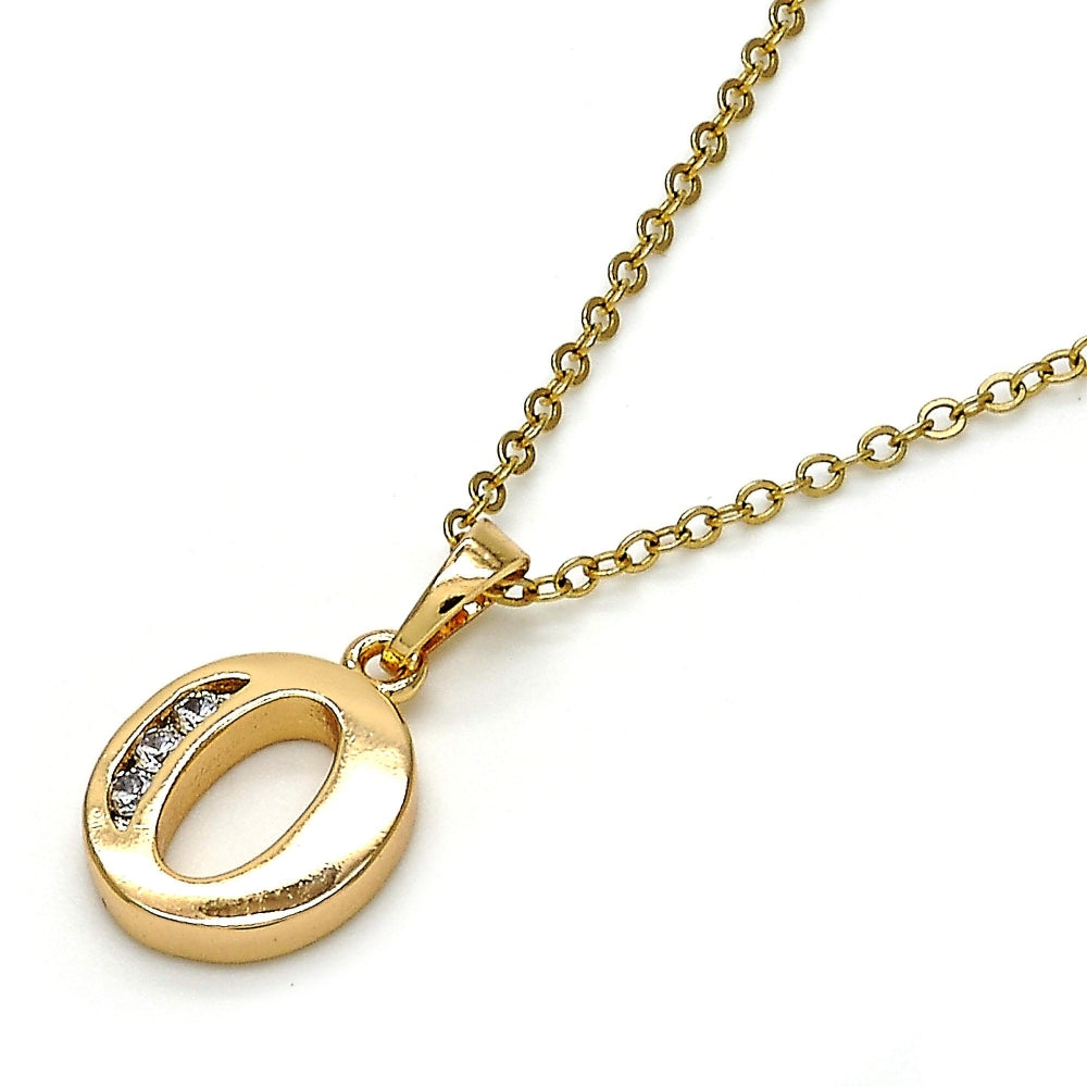 Oro Laminado Fancy Pendant, Gold Filled Style Initials Design, with White Cubic Zirconia, Polished, Golden Finish