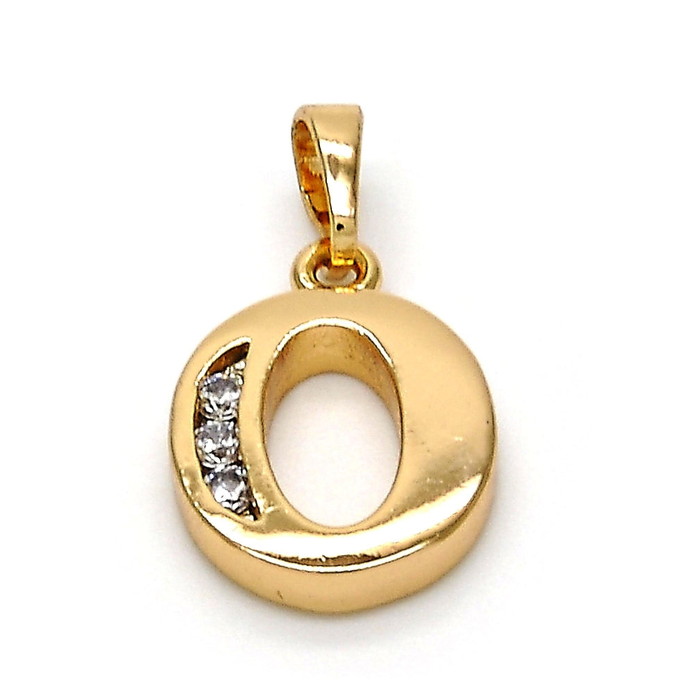 Oro Laminado Fancy Pendant, Gold Filled Style Initials Design, with White Cubic Zirconia, Polished, Golden Finish