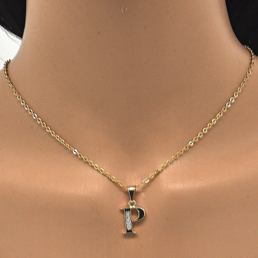 Oro Laminado Fancy Pendant, Gold Filled Style Initials Design, with White Cubic Zirconia, Polished, Golden Finish